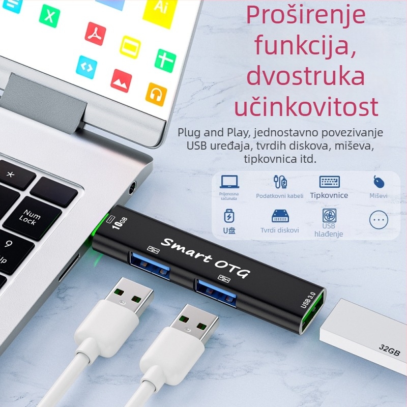 Jaya 319 USB-C hub s 1 ulazom, 3 izlaza, 10Gbps, bez napajanja