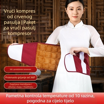 Kockasti topli kompres s crvenom pasuljom za cijelo tijelo – električno grijanje, 100W, 220V/50Hz, raspon temperature 30–80°C, 10 razina kontrole, laneno platno, CCC potvrda