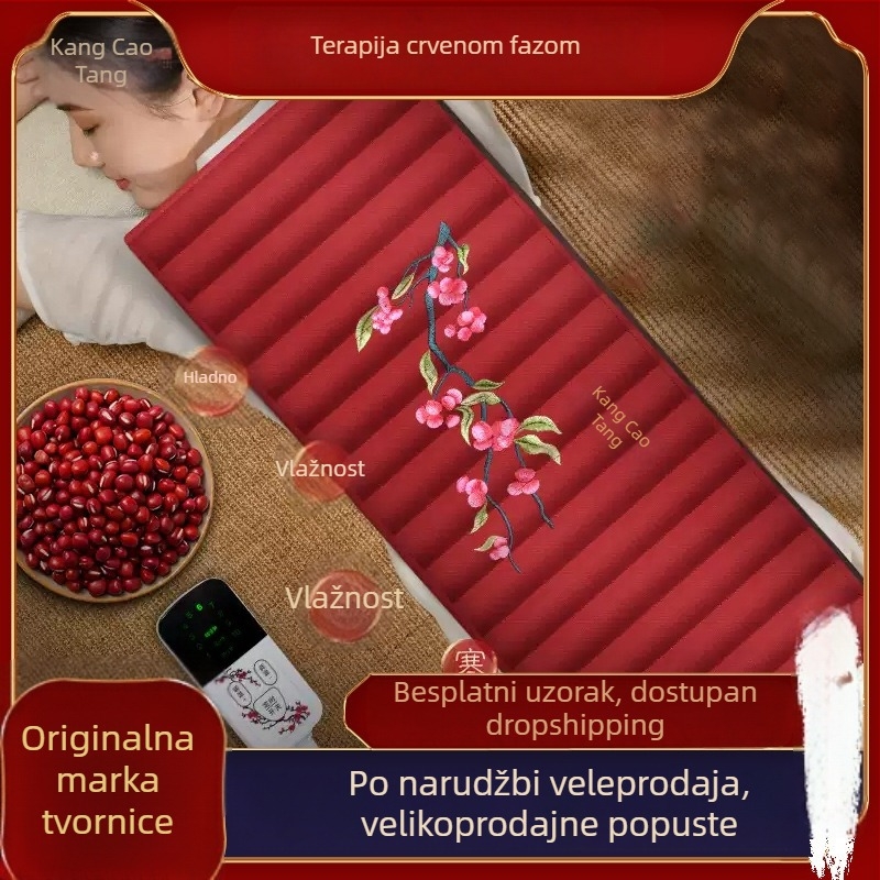 Kockasti topli kompres s crvenom pasuljom za cijelo tijelo – električno grijanje, 100W, 220V/50Hz, raspon temperature 30–80°C, 10 razina kontrole, laneno platno, CCC potvrda