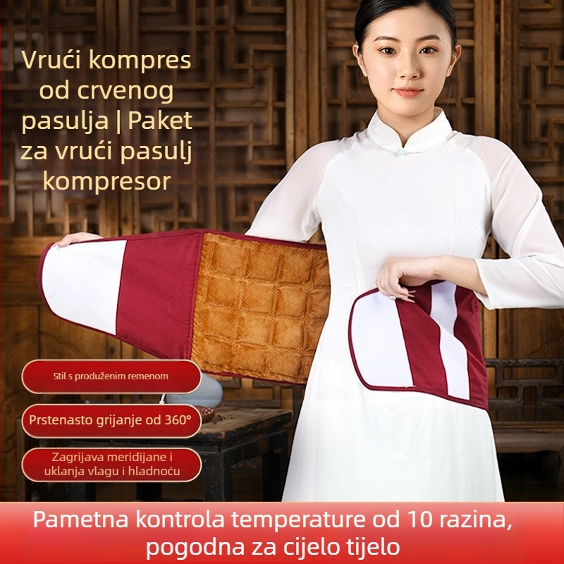 Kockasti topli kompres s crvenom pasuljom za cijelo tijelo – električno grijanje, 100W, 220V/50Hz, raspon temperature 30–80°C, 10 razina kontrole, laneno platno, CCC potvrda