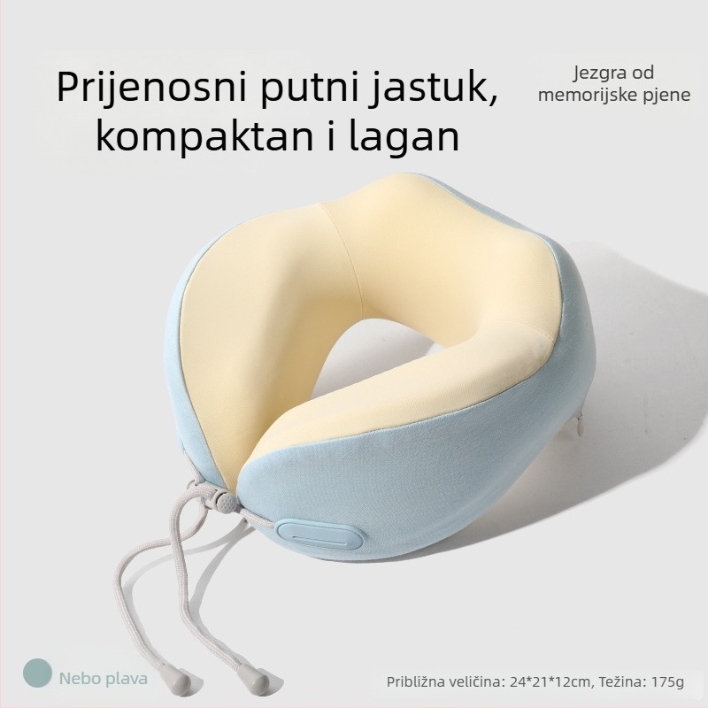 Jastuk od memorijske pjene u U-formi, putni i kompaktni jastuk za vrat za let, podrška za odmor u uredu, mogućnost otiska logotipa