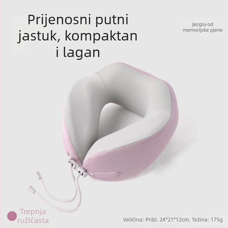 Jastuk od memorijske pjene u U-formi, putni i kompaktni jastuk za vrat za let, podrška za odmor u uredu, mogućnost otiska logotipa