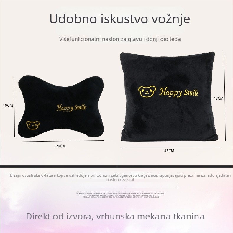 Set jastučnica za naslon za glavu i lumbalni jastuk u automobilu s crystal velvet navlakom, punjenje PP pamuk, uzorak crtani likovi životinja, za sve sezone, pogodan za sve marke automobila