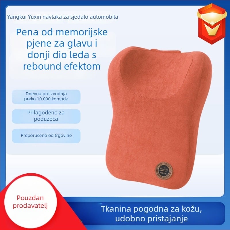 Automobilska jastučnica za naslon glave i vrata, velur vanjska, punjenje memory cotton, jednobojni uzorak, sve sezone, prilagodljivo