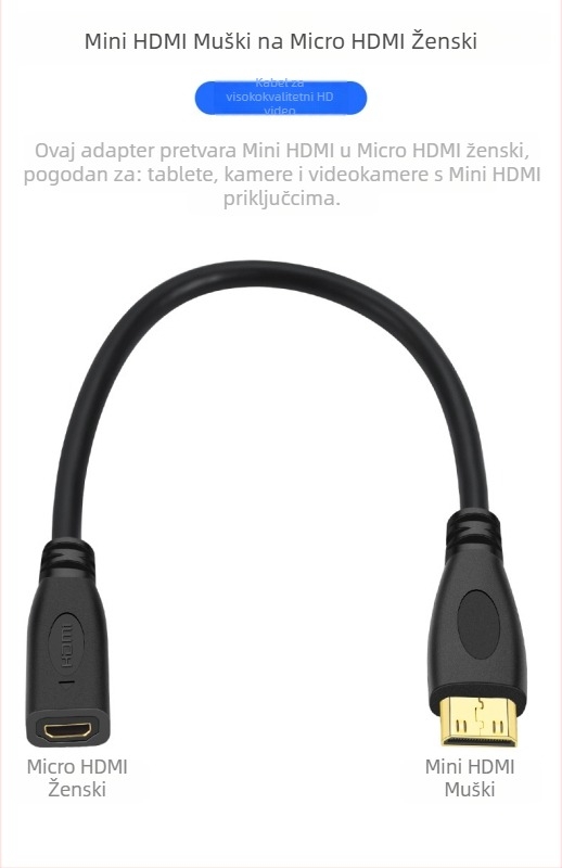 Kabel-adapter Mini HDMI na Micro HDMI, zlatno premazan, model x138, Imison/Emison, za računalne periferije