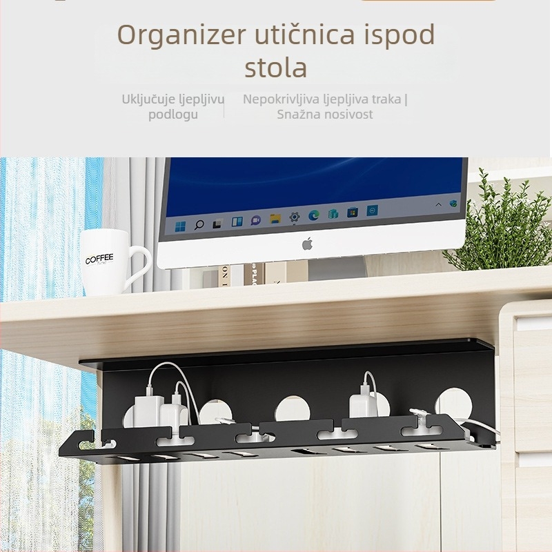 Organizator kablova ispod stola – Shell Stone, hladno valjani čelik, jednostavan navijački mehanizam, pogodan za utičnice i kabeli za punjenje