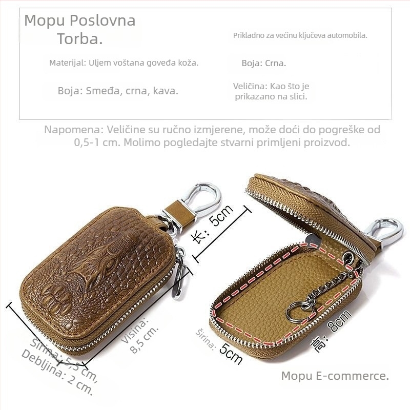 Kompaktna futrola za ključeve automobila od vrhunske kože, za muškarce, minimalistička torbica sa zatvaračem na kaiš, univerzalno