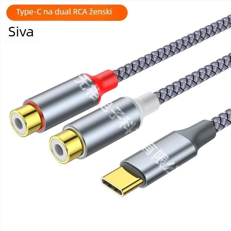 USB-C na 3,5 mm stereo adapter kabel s dva RCA ženski izlaz, zlatni premaz, bakrena jezgra, OEM dostupno