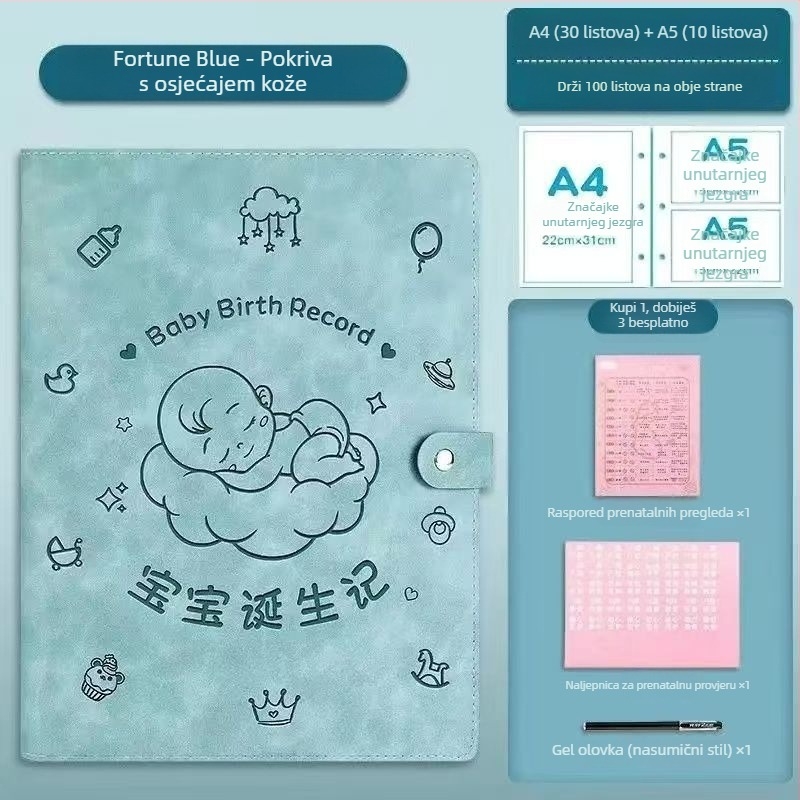 Kožna knjiga za pohranu trudnoća zapisa, model Sleeping Baby Storage Book; 120 stranica; debljina 1.5; debljina materijala 0.2; mogućnost otiska logotipa