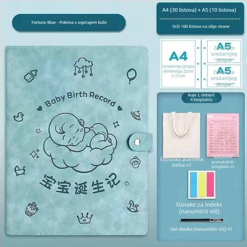Kožna knjiga za pohranu trudnoća zapisa, model Sleeping Baby Storage Book; 120 stranica; debljina 1.5; debljina materijala 0.2; mogućnost otiska logotipa