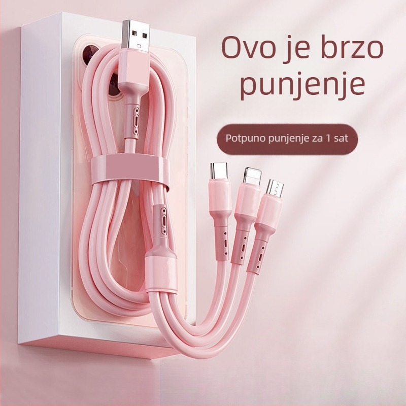 Pleteni USB kabel brzog punjenja 66W, 1 na 3 izlaza, za Huawei i Apple