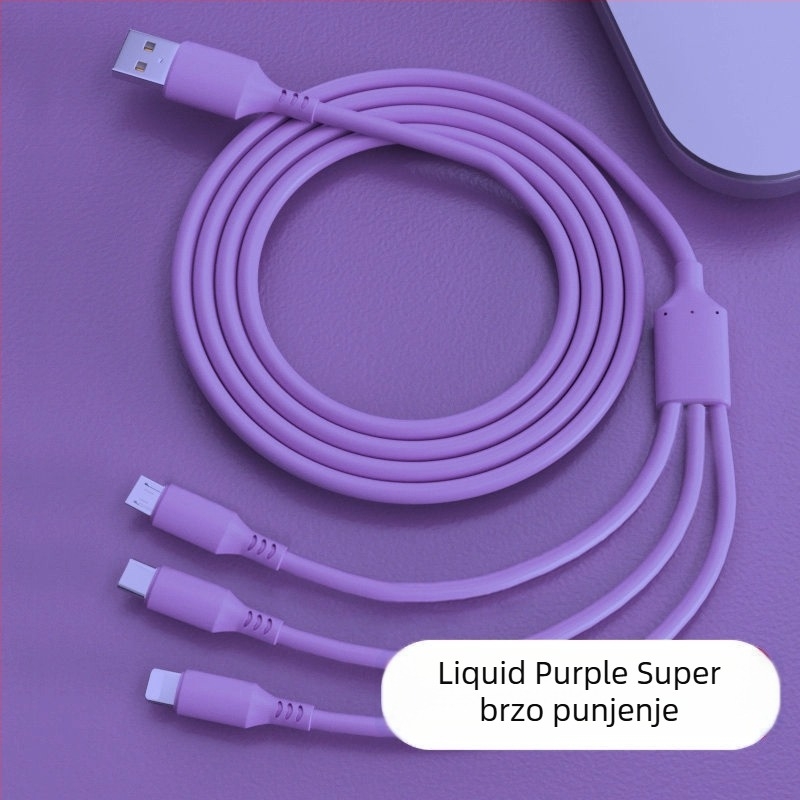 Pleteni USB kabel brzog punjenja 66W, 1 na 3 izlaza, za Huawei i Apple