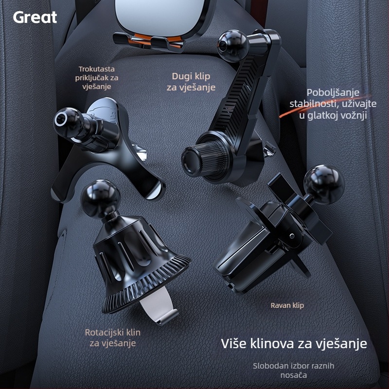 Univerzalni držač za mobitel za otvor zraka u vozilu, snap-on ugradnja, 360° rotacija, vodoravno i vertikalno