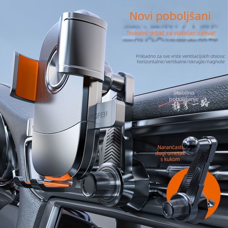 Univerzalni držač za mobitel za otvor zraka u vozilu, snap-on ugradnja, 360° rotacija, vodoravno i vertikalno