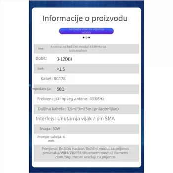 LoRa antena s visokim ziskom 12 dBi, 433 MHz, antena za bežični modul s usisnom čašom WEIHAN