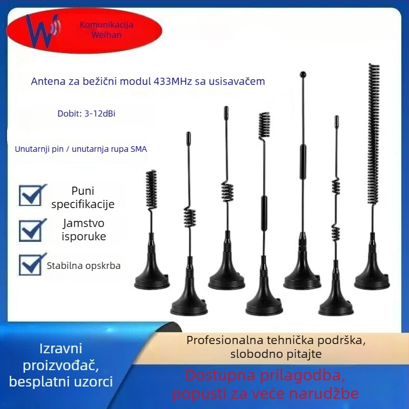 LoRa antena s visokim ziskom 12 dBi, 433 MHz, antena za bežični modul s usisnom čašom WEIHAN