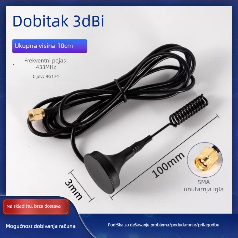 LoRa antena s visokim ziskom 12 dBi, 433 MHz, antena za bežični modul s usisnom čašom WEIHAN