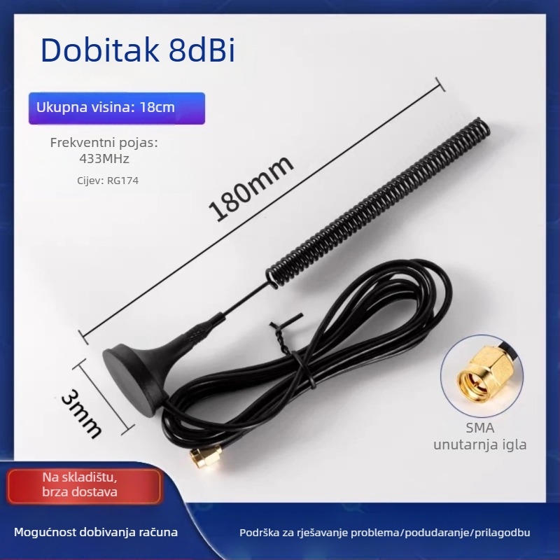 LoRa antena s visokim ziskom 12 dBi, 433 MHz, antena za bežični modul s usisnom čašom WEIHAN