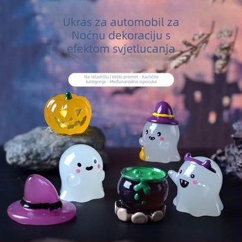 Mini Halloween svjetleći ukras: duh-čarobnjak, crtani stil od smole, prirodna smola, Jiashi