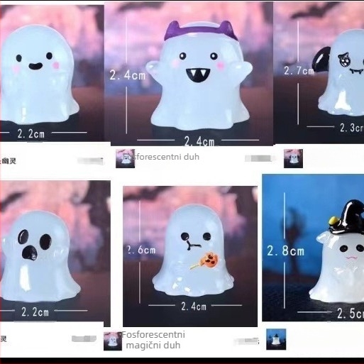 Mini Halloween svjetleći ukras: duh-čarobnjak, crtani stil od smole, prirodna smola, Jiashi