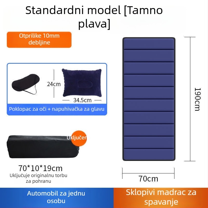 Auto montirana madrac za spavanje za jednu osobu, sklopiva u stražnji pretinac, univerzalna kompatibilnost, bez napuhavanja