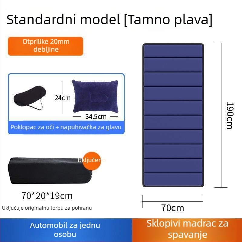Auto montirana madrac za spavanje za jednu osobu, sklopiva u stražnji pretinac, univerzalna kompatibilnost, bez napuhavanja