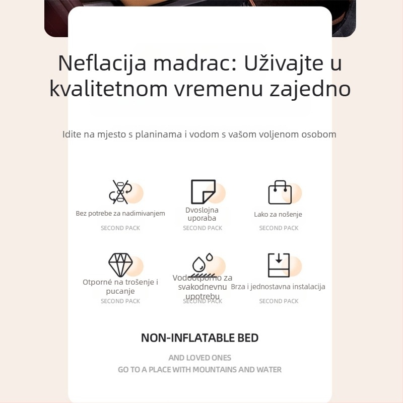 Sklopiva postelja za stražnju sjedalu automobila – materijali: umjetna koža i Oxford tkanina, model KT 0615 BS, težina 6,72 kg, nosivost 300 kg, bez nadutja
