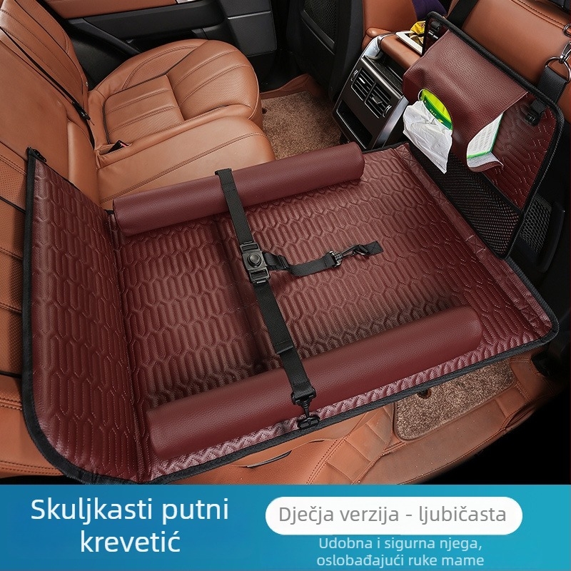 Sklopiva postelja za stražnju sjedalu automobila – materijali: umjetna koža i Oxford tkanina, model KT 0615 BS, težina 6,72 kg, nosivost 300 kg, bez nadutja
