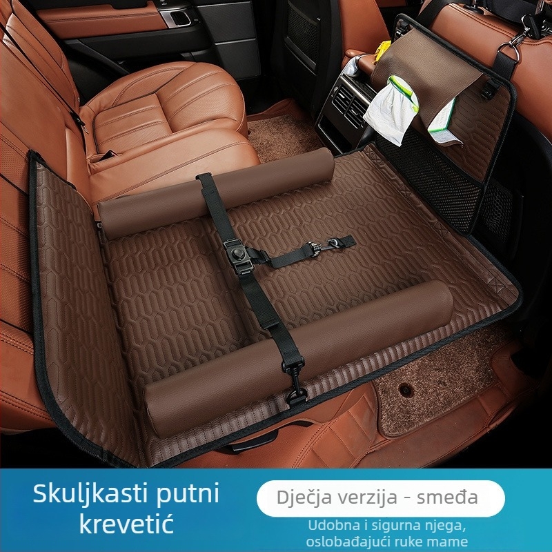 Sklopiva postelja za stražnju sjedalu automobila – materijali: umjetna koža i Oxford tkanina, model KT 0615 BS, težina 6,72 kg, nosivost 300 kg, bez nadutja