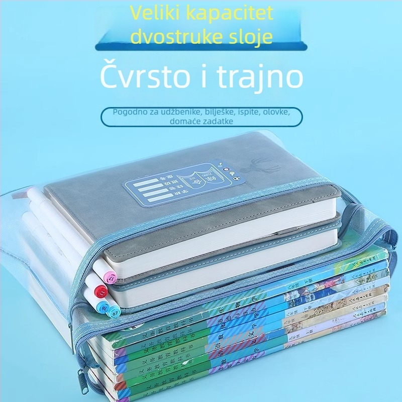 Baiyi nylon torba za školske predmete, s zip zatvaračem i dvostrukim odjeljkom