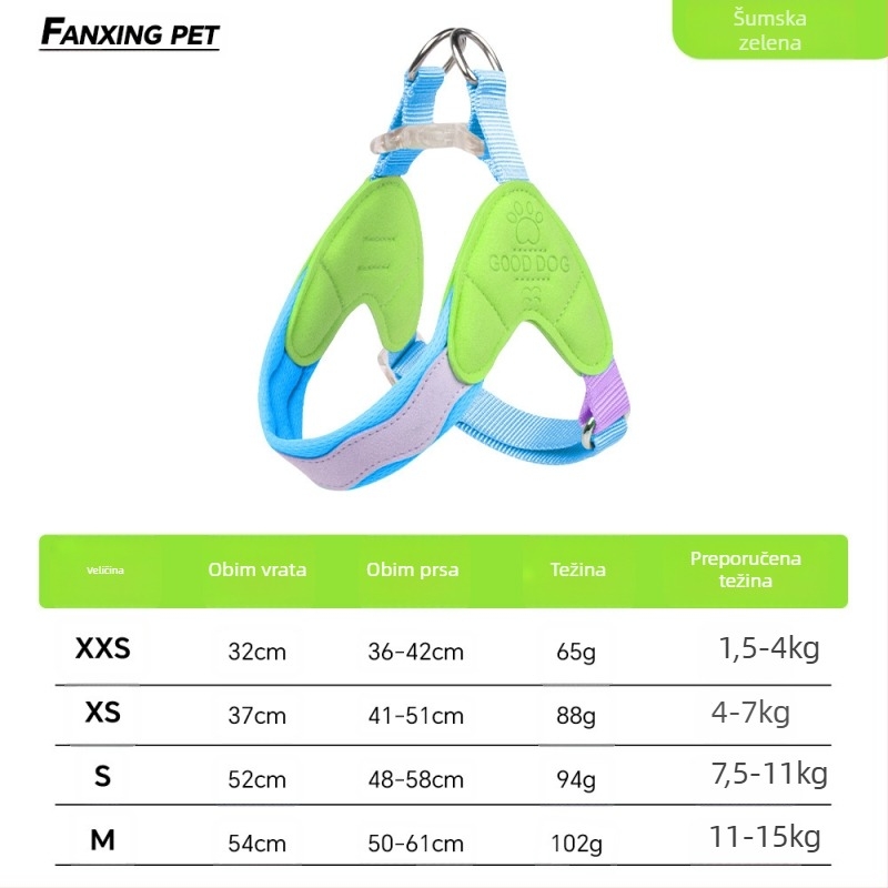 Prsni remen za psa, prozračni poliester, podesiva