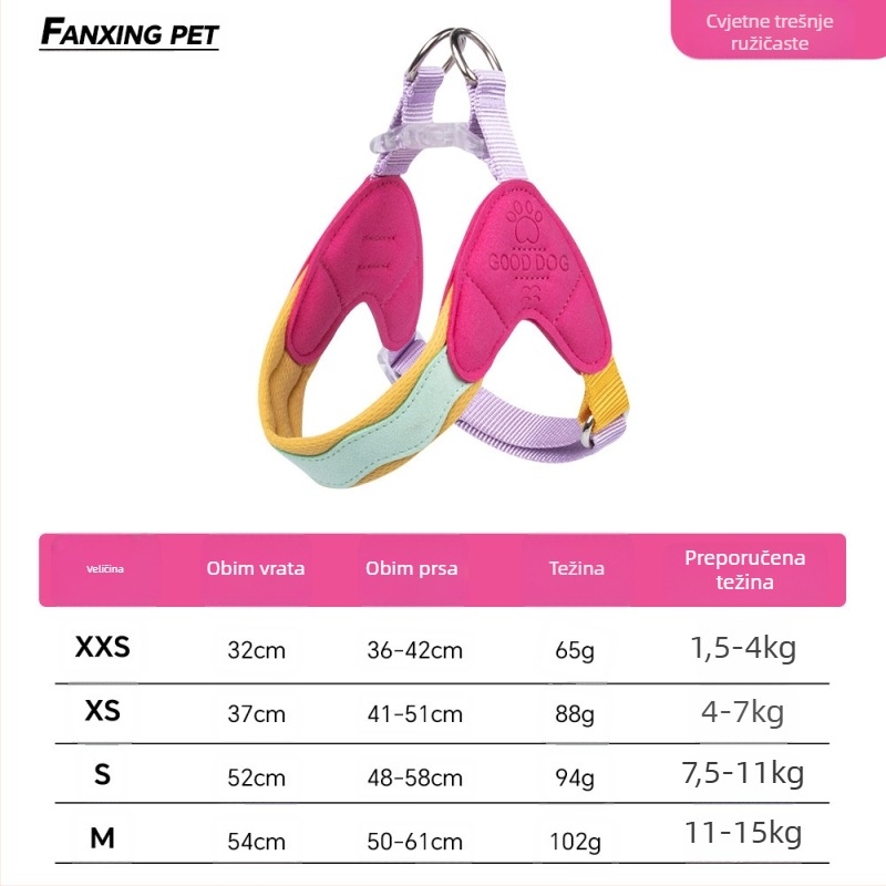 Prsni remen za psa, prozračni poliester, podesiva