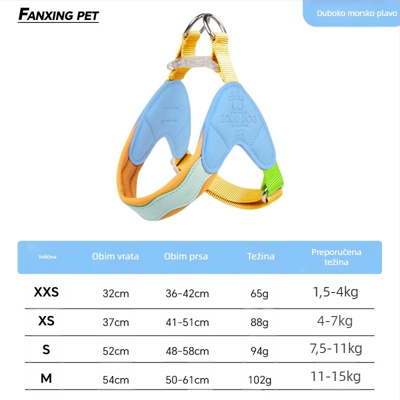 Prsni remen za psa, prozračni poliester, podesiva