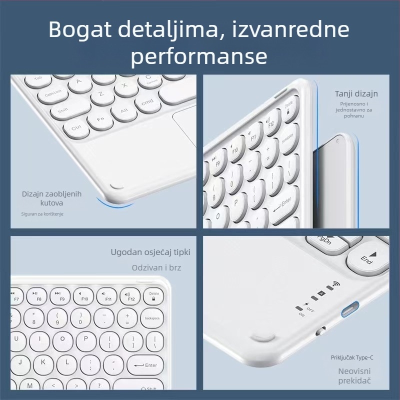 Bežična Bluetooth tipkovnica s touchpedom, kompatibilna s iPadom, Huawei i Xiaomi tabletima i pametnim telefonima