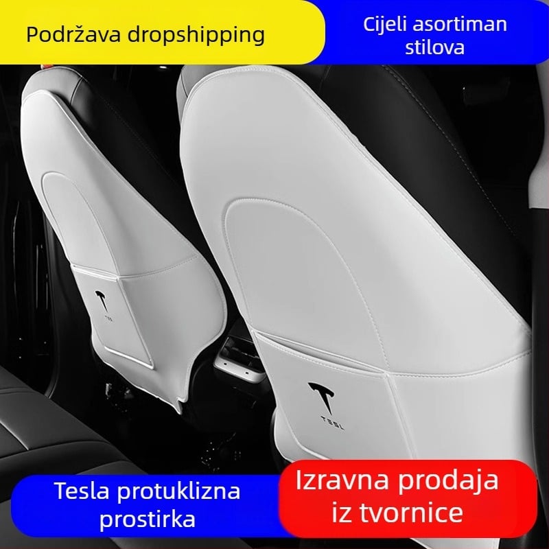 PU zaštitna podložka za stražnji naslon sjedala za Tesla Model Y3 – potpuno pokrivanje, zaštita od udarca nogom, izdržljivo unutrašnje, s logotipom