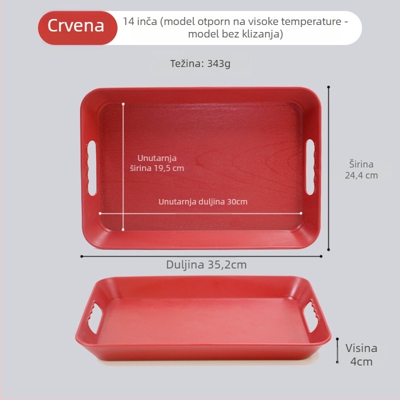 Pravougaoni plastični poslužavnik s držačem, protuklizni, dizajn s pojačanom konstrukcijom, nordijski stil, za restorane i hotele