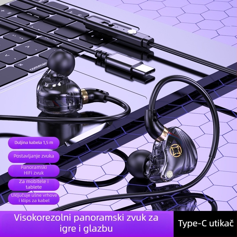 In-Ear žične slušalice s USB-C i 3,5 mm dvostrukim priključkom (mikrofon, 20–20000 Hz, duljina kabla 1,5–2,5 m)