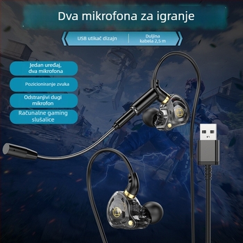 Kckz Delta žične gaming slušalice s dvostrukim mikrofonima, kompatibilnost Type-C/USB/3.5 mm dvostruki utikač, dizajn s kukom za uho, kabel 1.5–2.5 m