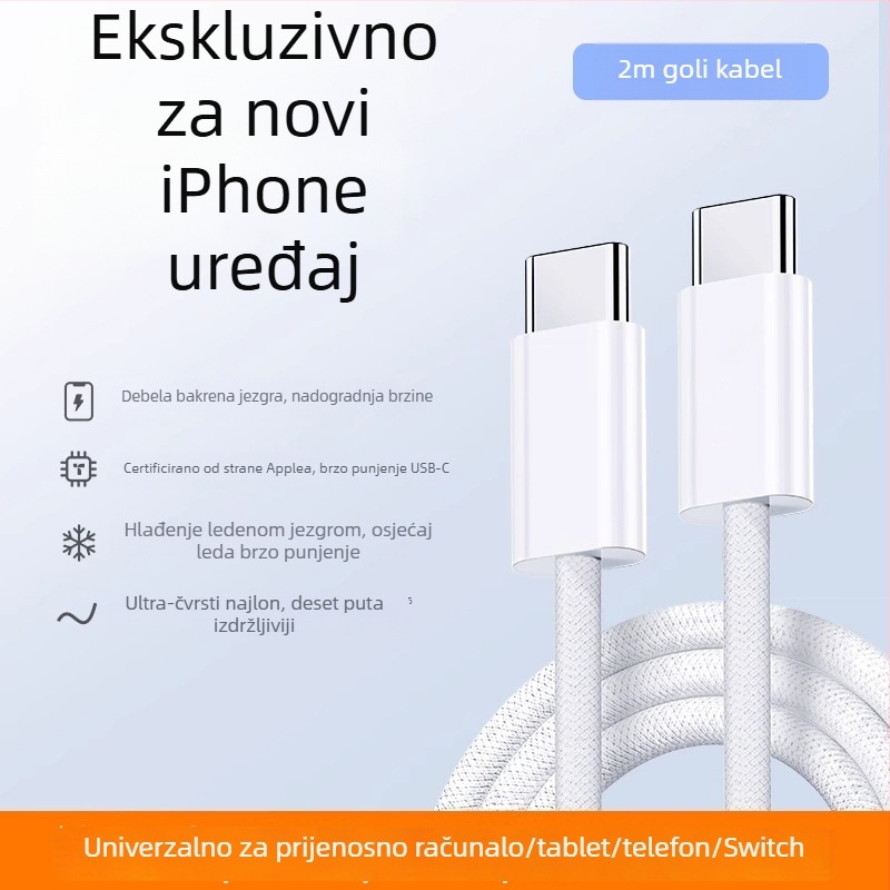 Pleteni USB-C–USB-C podatkovni kabel, 60W brzo punjenje, duljina 1–2 m, za Apple tablete