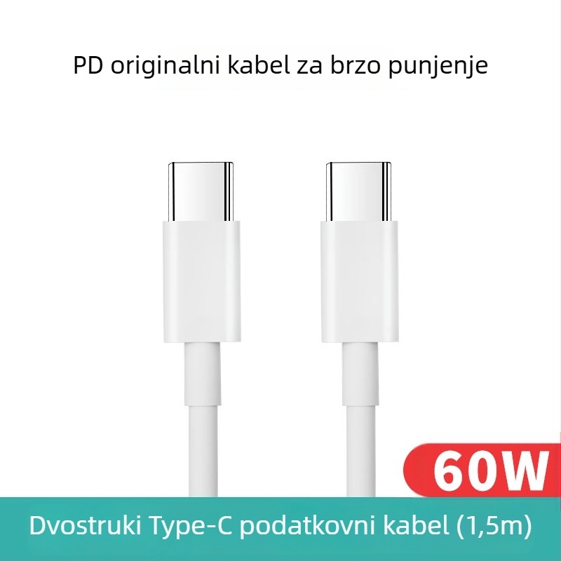 Pleteni USB-C–USB-C podatkovni kabel, 60W brzo punjenje, duljina 1–2 m, za Apple tablete