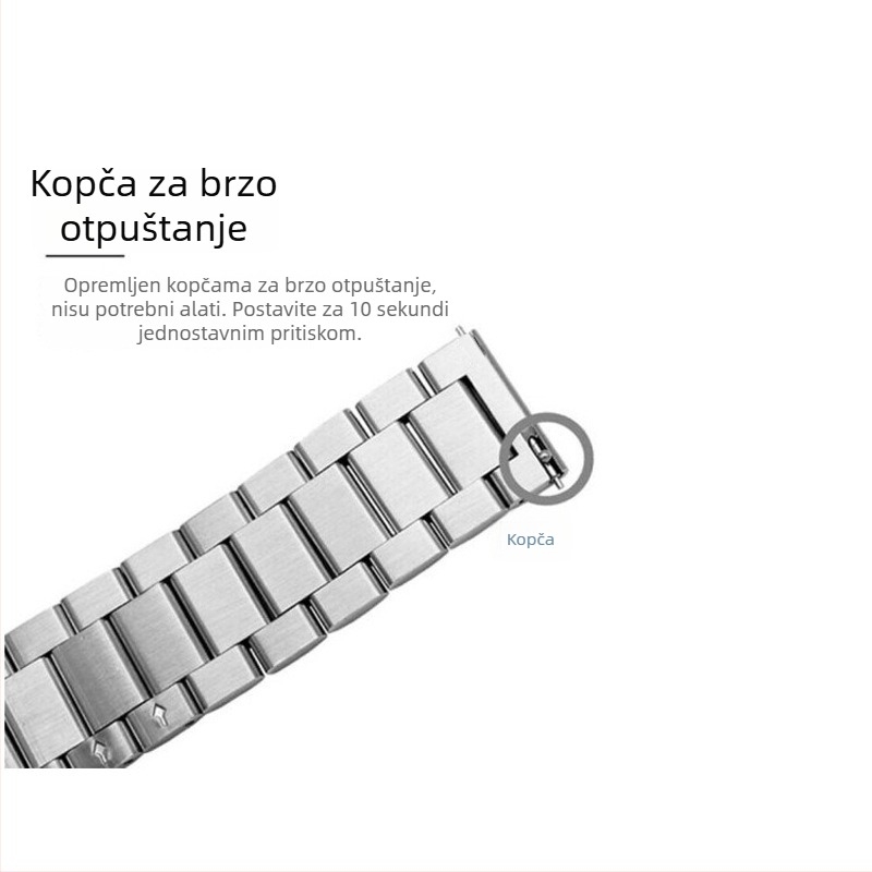 Čvrsti nehrđajući čelični kaiš za sat s tri kuglice, kompatibilan s Apple Watch 8/SE, Samsung GT i Huawei GT