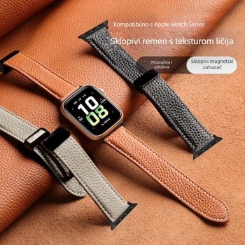 Kožni remen za Apple Watch s teksturom liči i magnetskim sklopivim kopčama (38/40/41mm, 42/44/45mm)