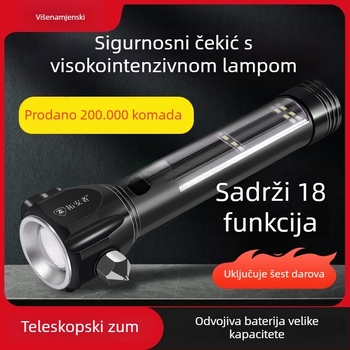 Automobilski sigurnosni čekić sa LED svjetlom, 4-u-1 alat za razbijanje prozora i spašavanje