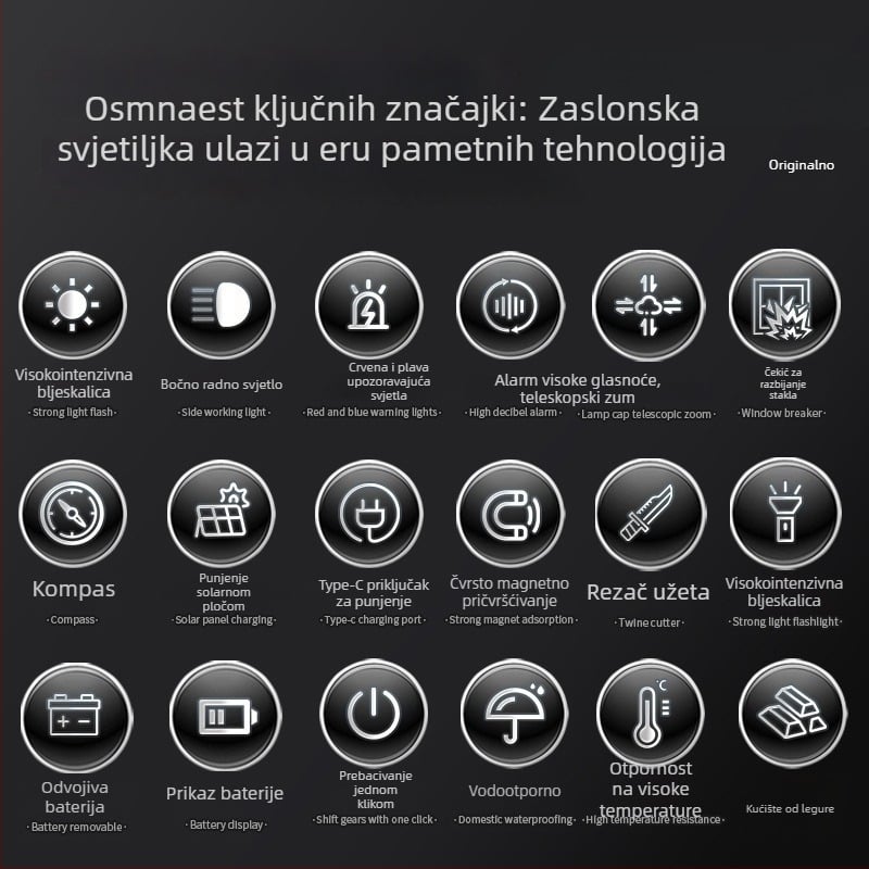 Automobilski sigurnosni čekić sa LED svjetlom, 4-u-1 alat za razbijanje prozora i spašavanje