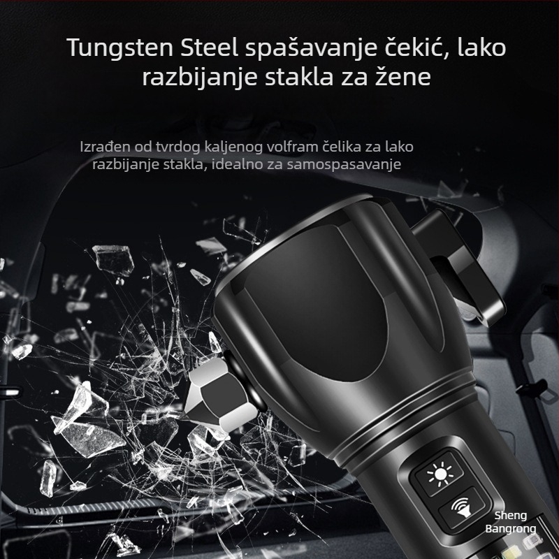 Automobilski sigurnosni čekić sa LED svjetlom, 4-u-1 alat za razbijanje prozora i spašavanje