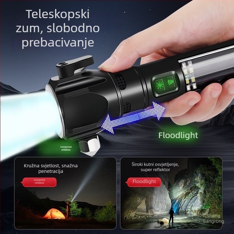 Automobilski sigurnosni čekić sa LED svjetlom, 4-u-1 alat za razbijanje prozora i spašavanje