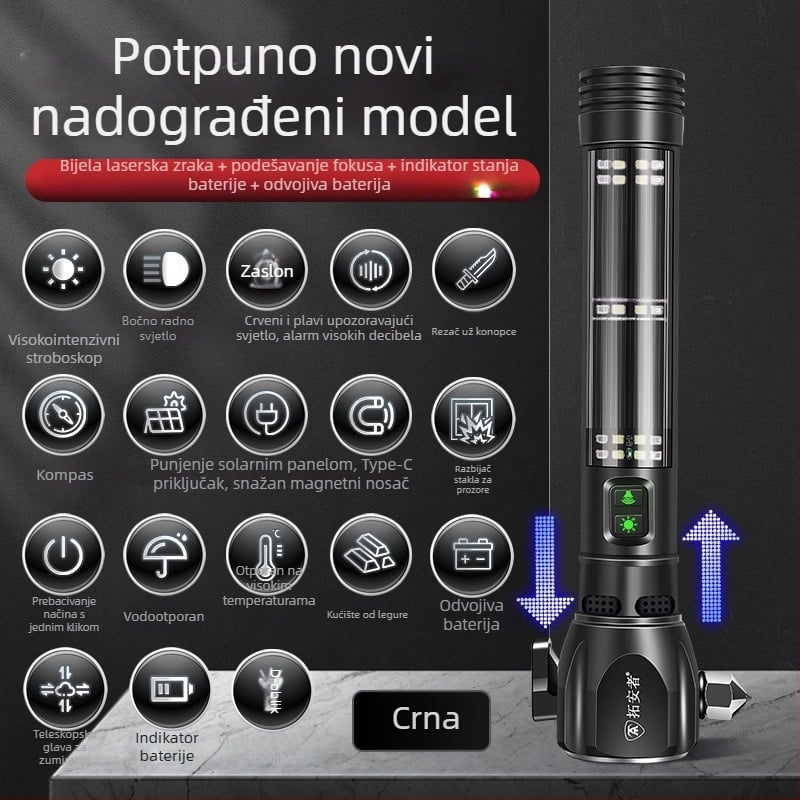 Automobilski sigurnosni čekić sa LED svjetlom, 4-u-1 alat za razbijanje prozora i spašavanje