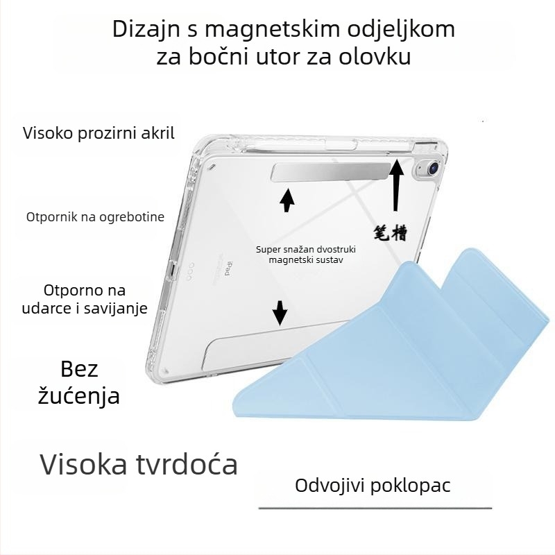 Zaštitna torbica s odvojivim pretincom za olovku, kompatibilna s Air 6, iPad Pro 12.9, Huawei 11 i Apple tabletima, akrilni završetak, ploski dizajn, 10.2 inča