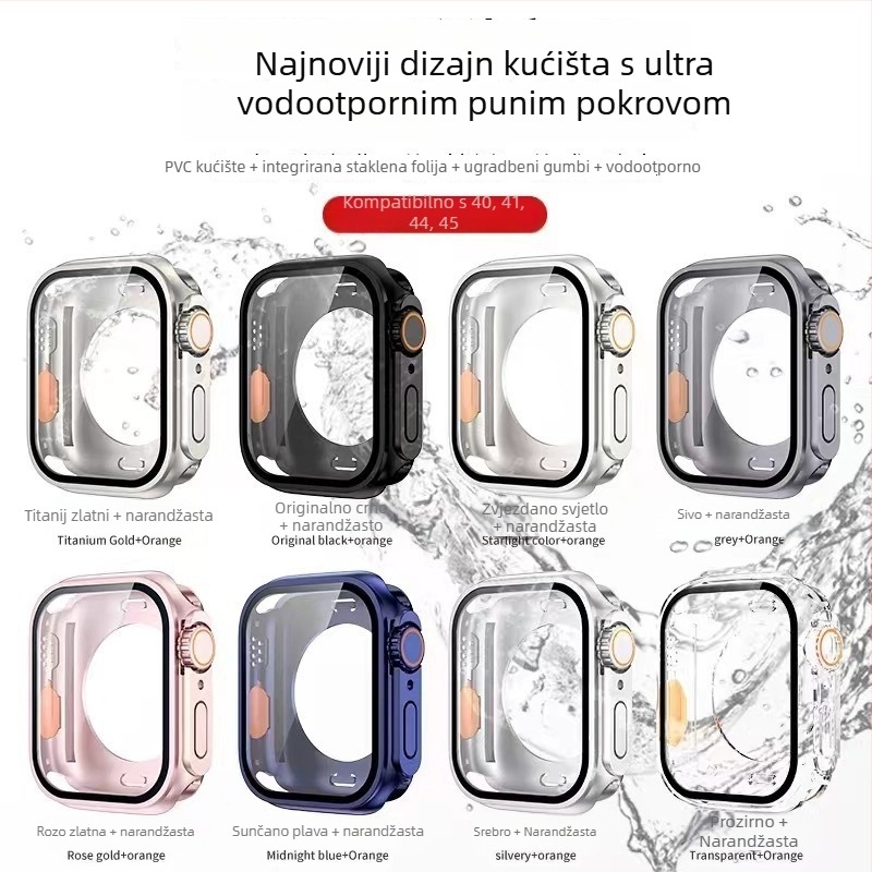 Apple Watch S8/S9 sveobuhvatna vodootporna zaštitna futrola – PC + kaljeni zaštitni film, 360° zaštita
