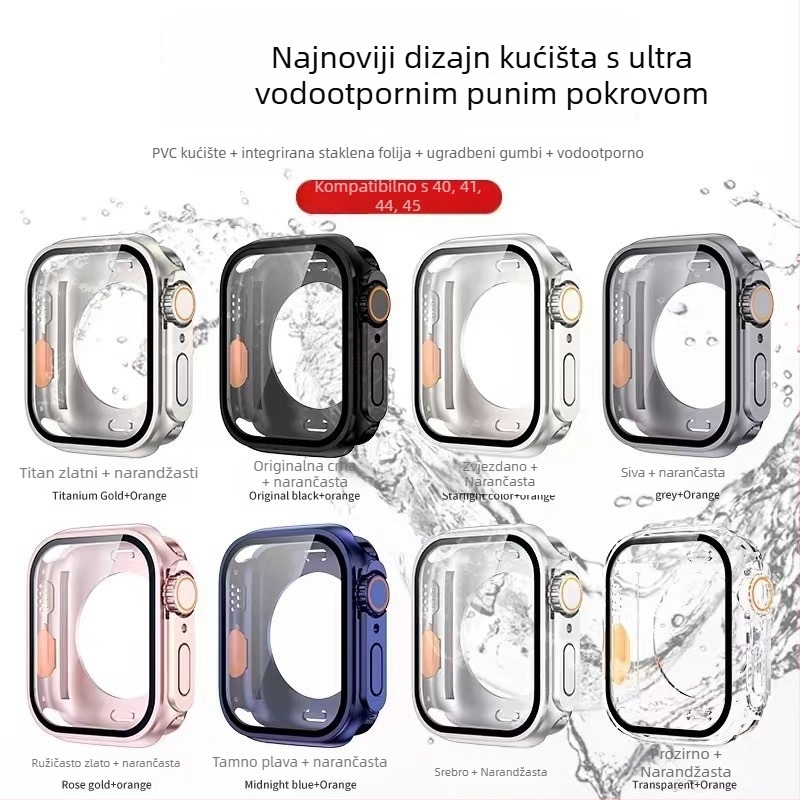 Apple Watch S8/S9 sveobuhvatna vodootporna zaštitna futrola – PC + kaljeni zaštitni film, 360° zaštita